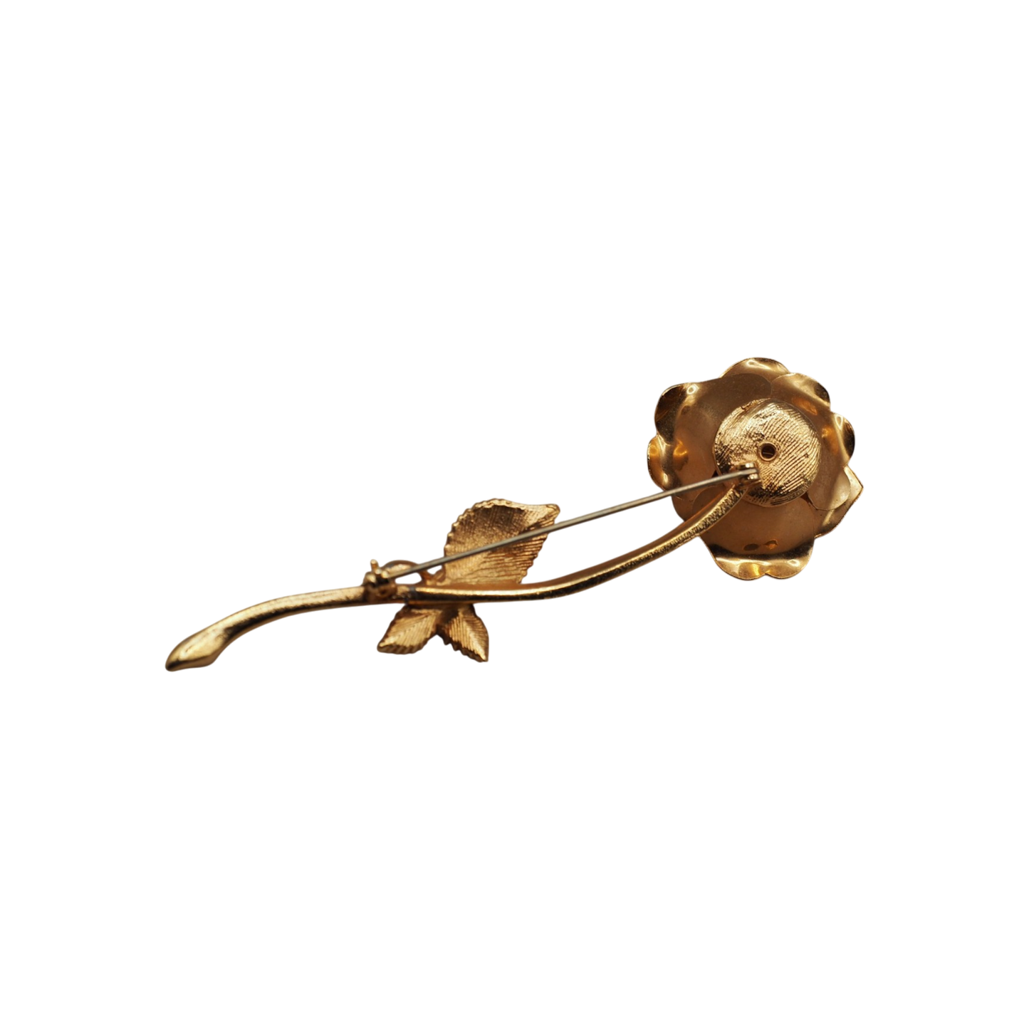Vintage gold tone rose flower statement brooch with cream faux pearls