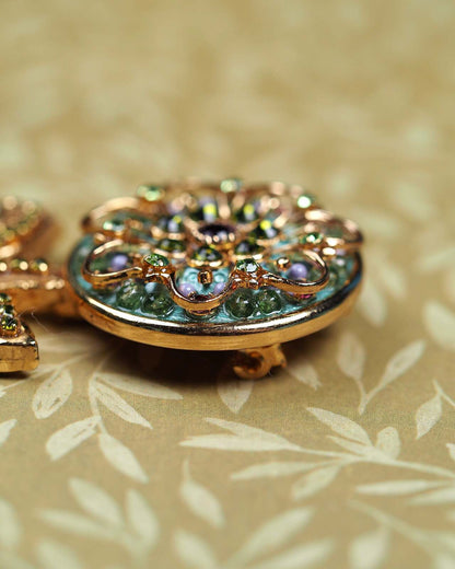 Signed Michal Golan Flower Brooch Crystal Enamel 3.25 Inch