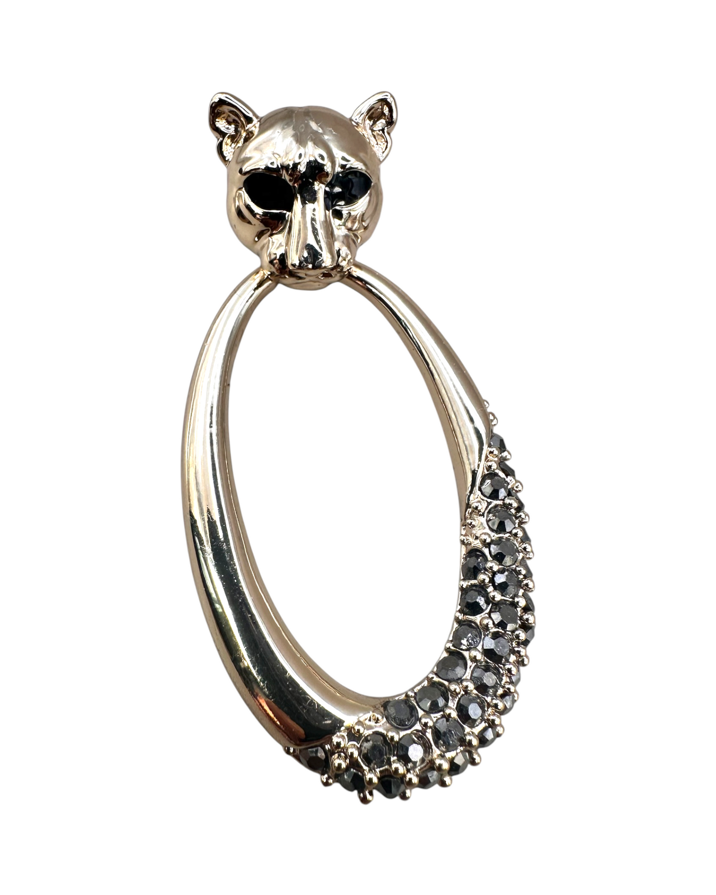 Panther Door Knocker Earrings, Gold-Tone Hoop with Gunmetal Crystals