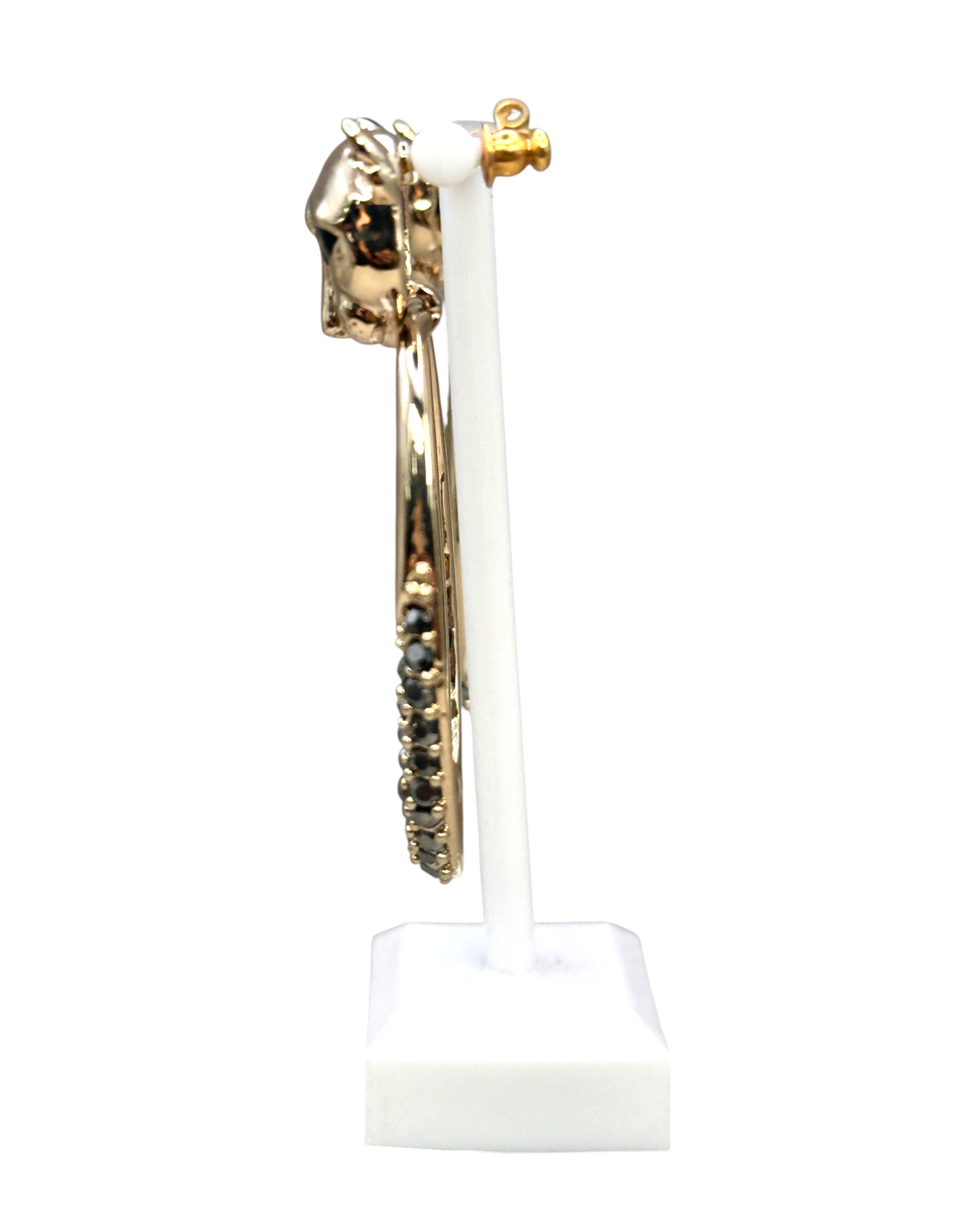 Panther Door Knocker Earrings, Gold-Tone Hoop with Gunmetal Crystals