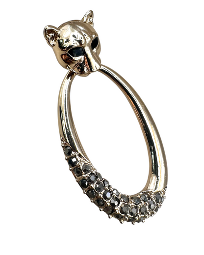 Panther Door Knocker Earrings, Gold-Tone Hoop with Gunmetal Crystals