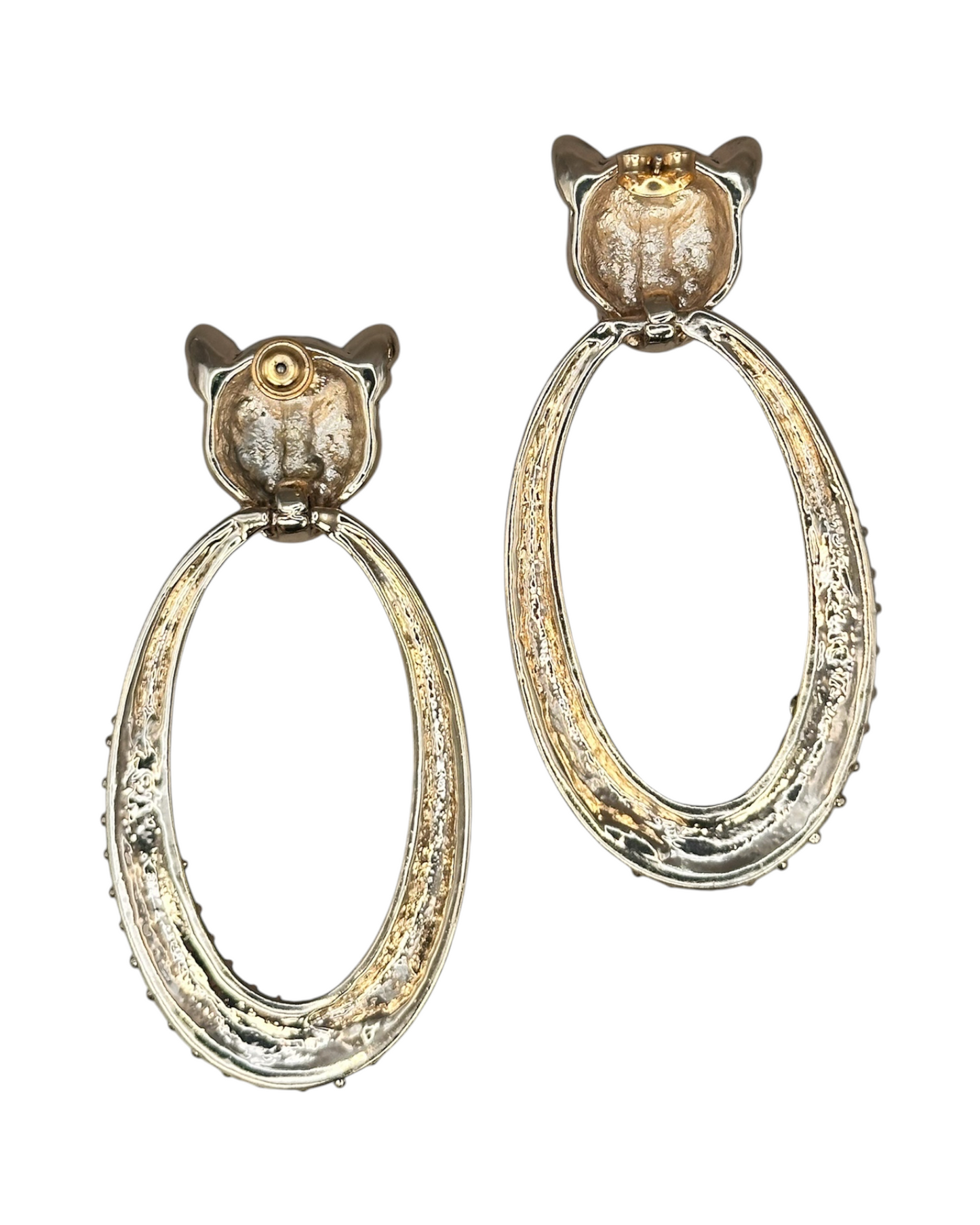 Panther Door Knocker Earrings, Gold-Tone Hoop with Gunmetal Crystals