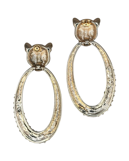 Panther Door Knocker Earrings, Gold-Tone Hoop with Gunmetal Crystals