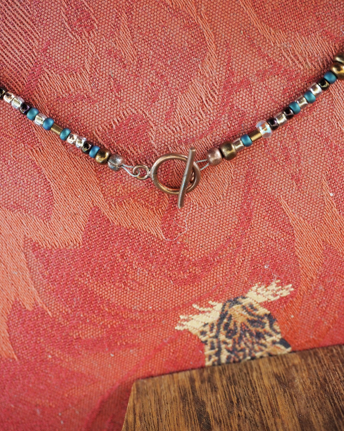 Multicolor Czech glass beads and crystal detail on handmade necklace