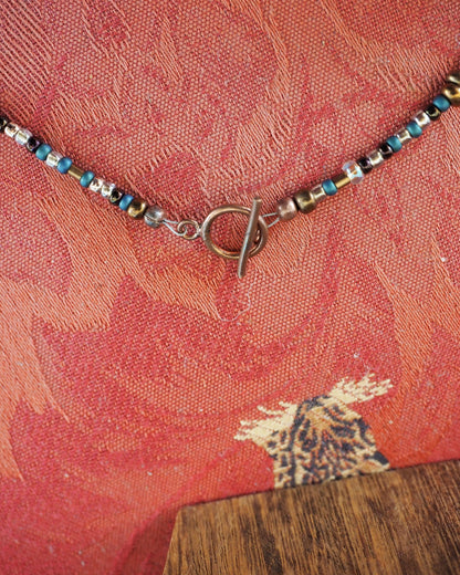 Multicolor Czech glass beads and crystal detail on handmade necklace