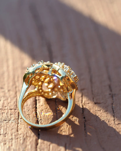 Back view of gold vermeil ring showing openwork underside and smooth band