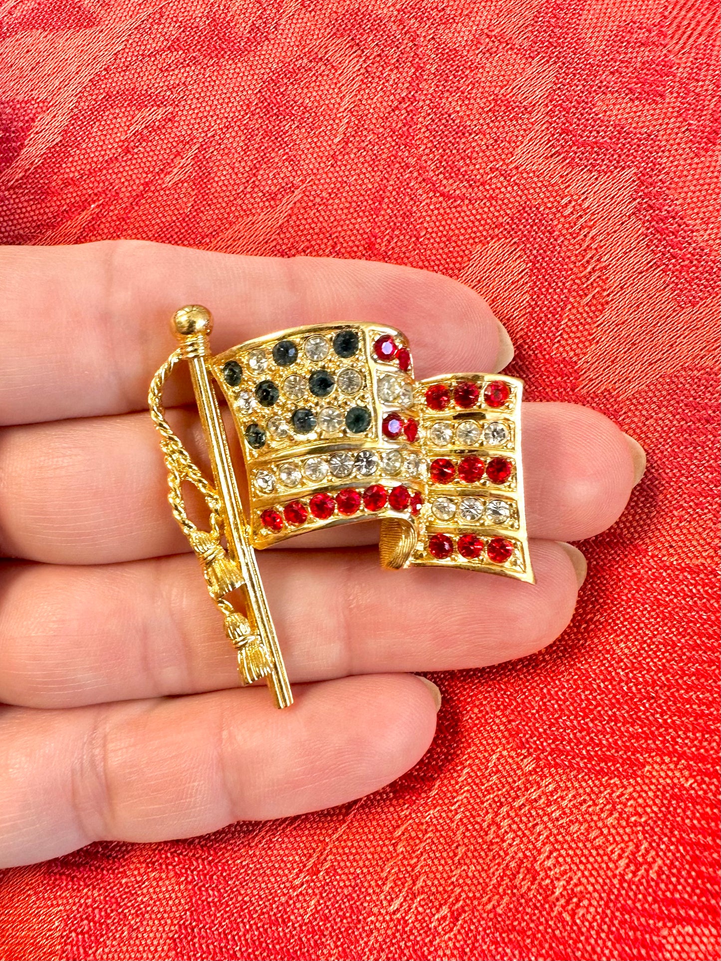 Napier Rhinestone American Flag Brooch