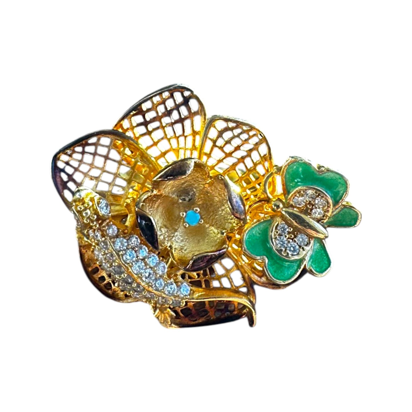 Sterling Artisan Golden Filigree Flower Ring