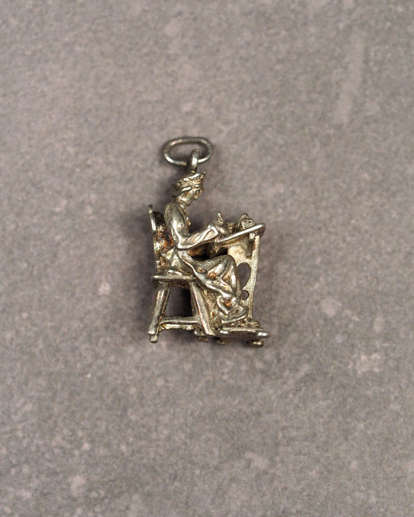 lacemaker charm front view showing costume detail and split-ring bail at head