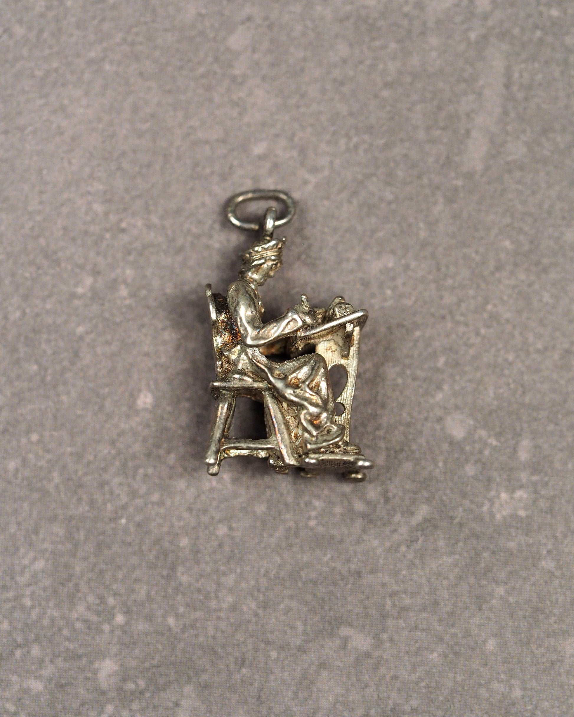 lacemaker charm front view showing costume detail and split-ring bail at head