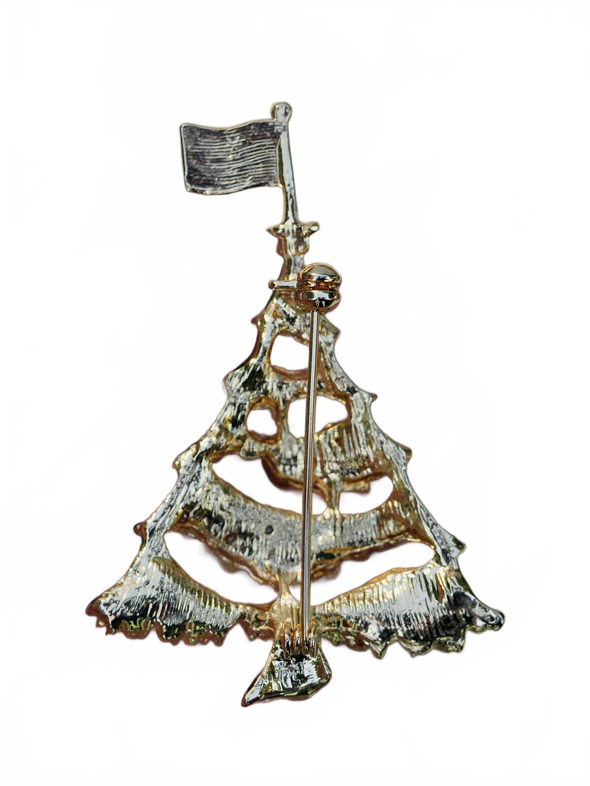 Vintage 1980s–1990s Patriotic Christmas Tree Brooch with American Flag