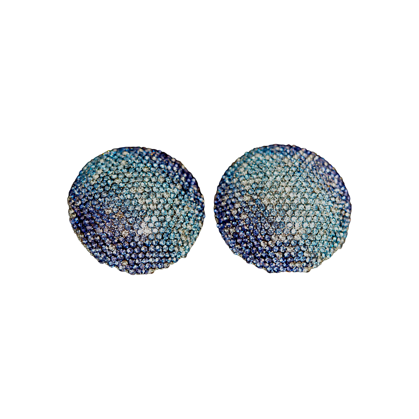 Vintage Blue Ombre Pave Rhinestone Dome Earrings Large Round Statement Studs