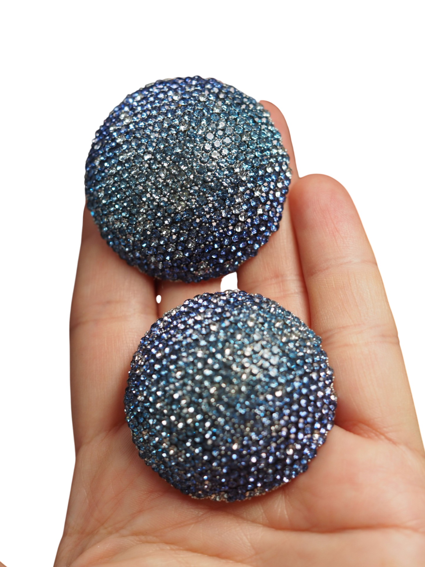 Vintage Blue Ombre Pave Rhinestone Dome Earrings Large Round Statement Studs