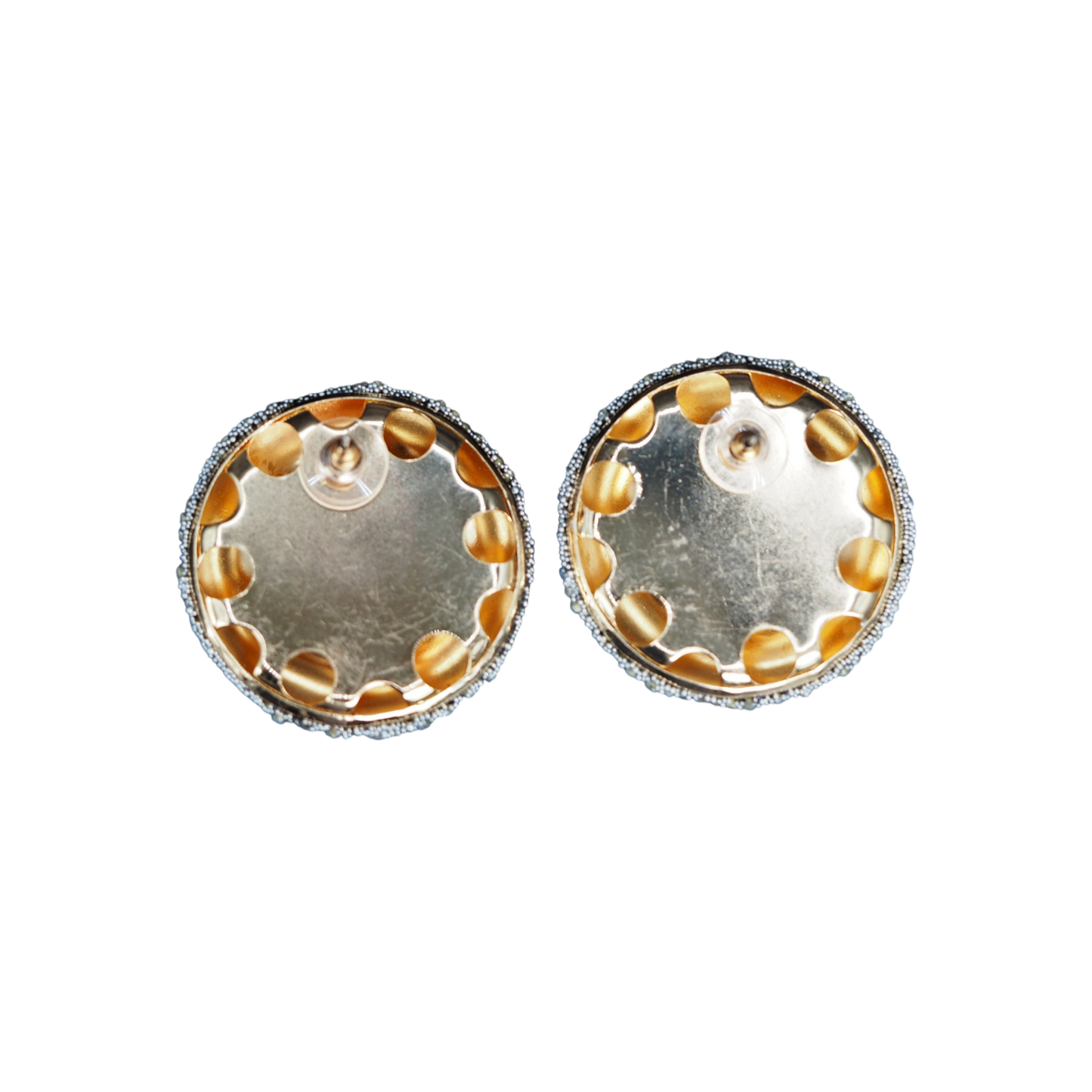 Vintage Blue Ombre Pave Rhinestone Dome Earrings Large Round Statement Studs