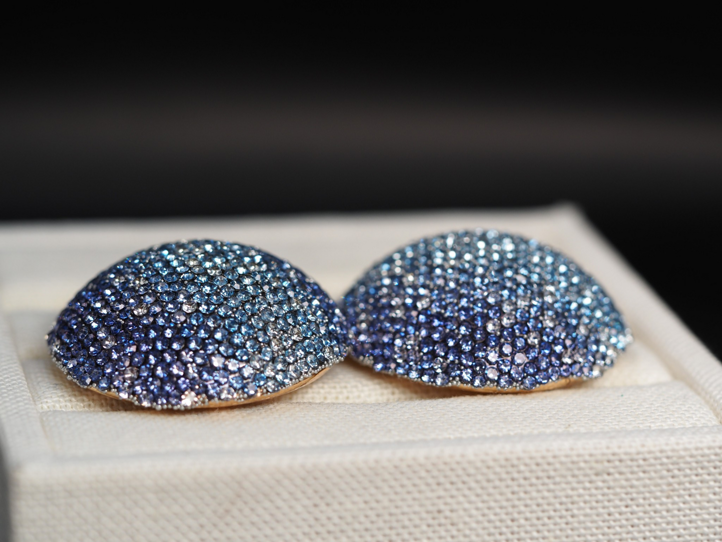 Vintage Blue Ombre Pave Rhinestone Dome Earrings Large Round Statement Studs