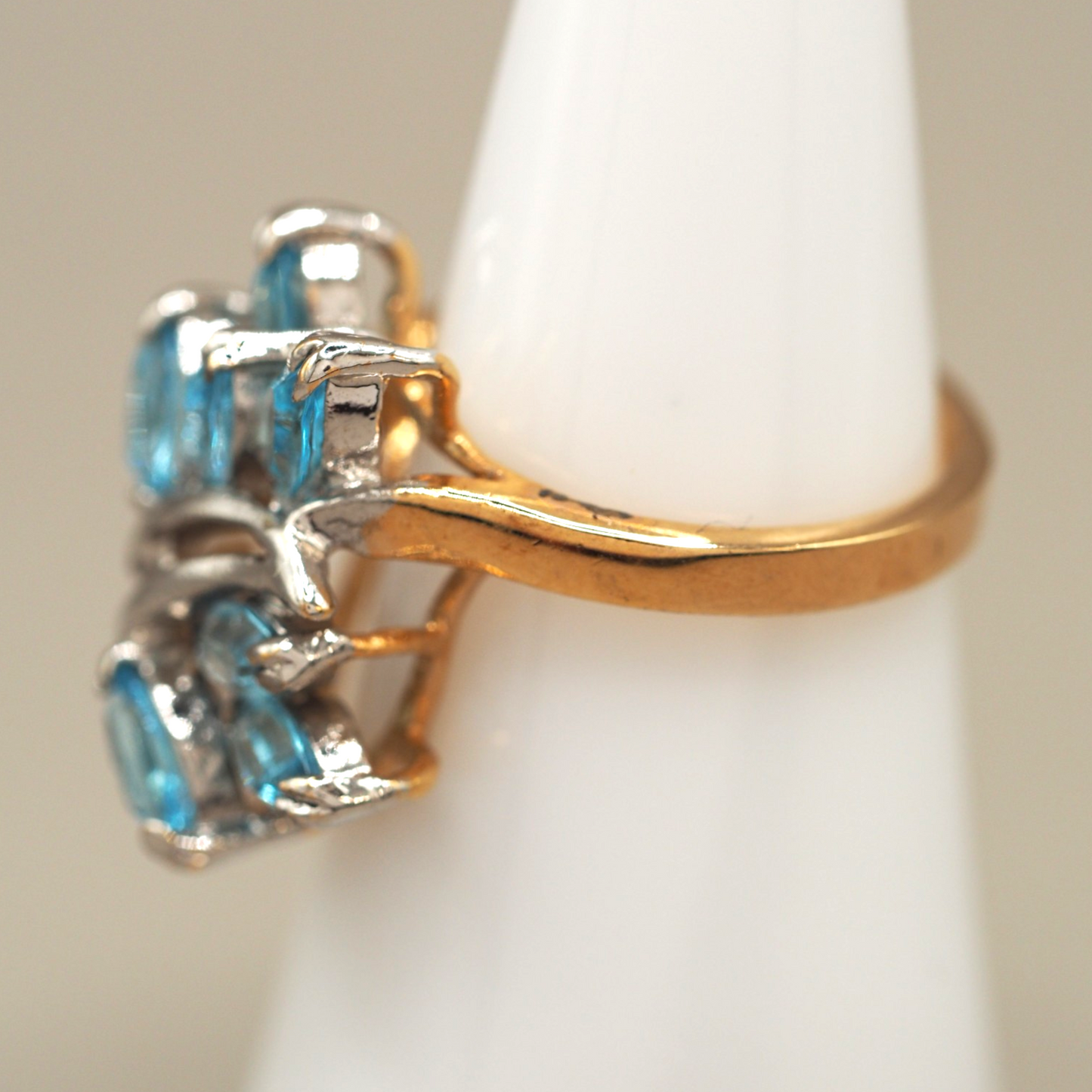 Top view of aqua marquise crystal floral cocktail ring