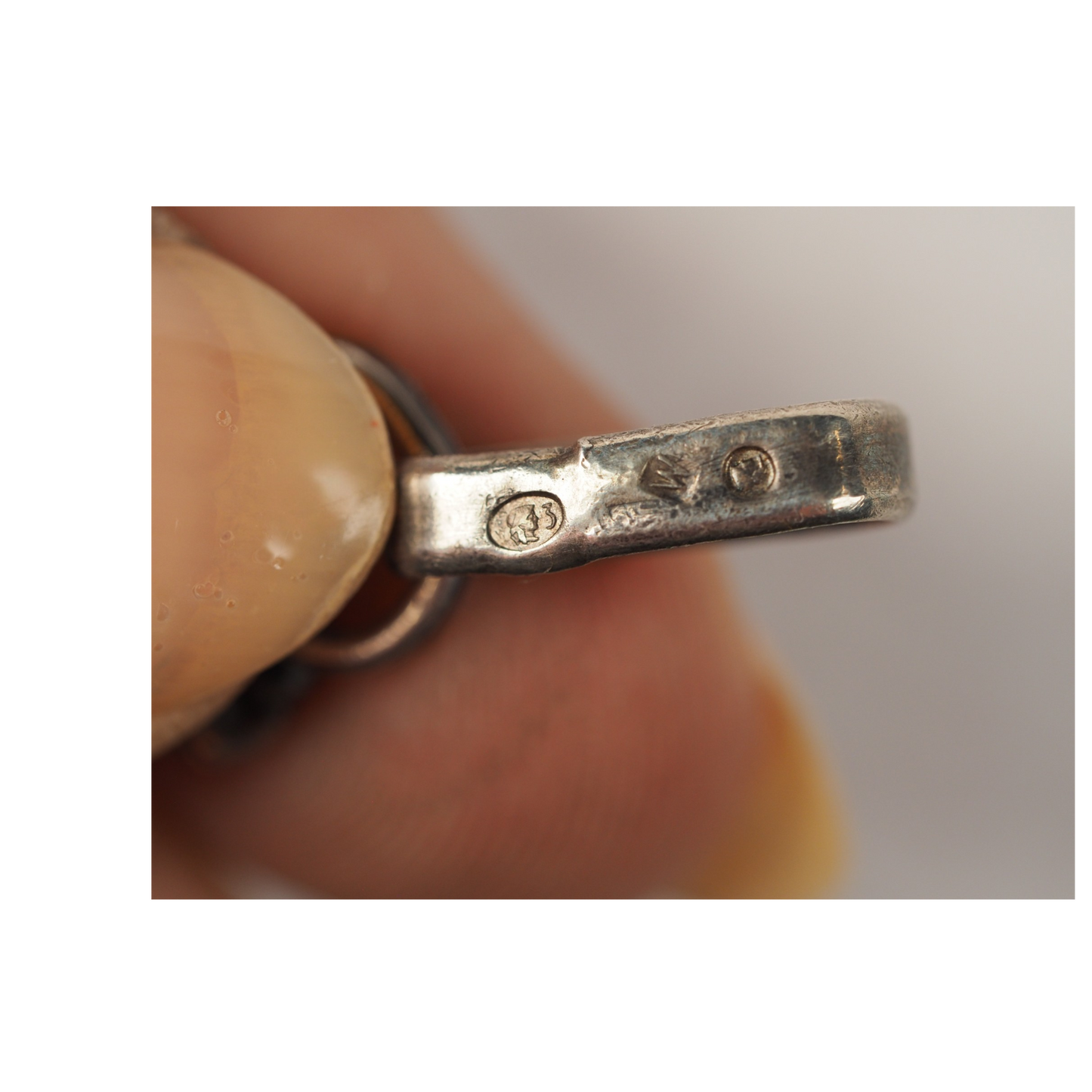 Detail of natural inclusions in vintage Baltic amber cabochon