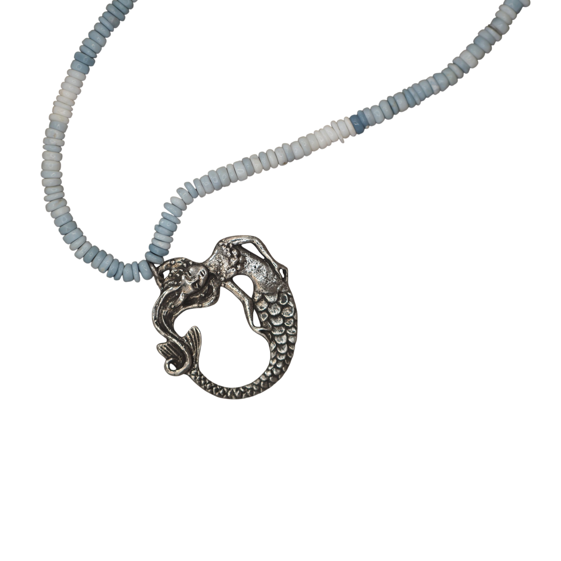 Toggle clasp on a blue opal beaded mermaid necklace