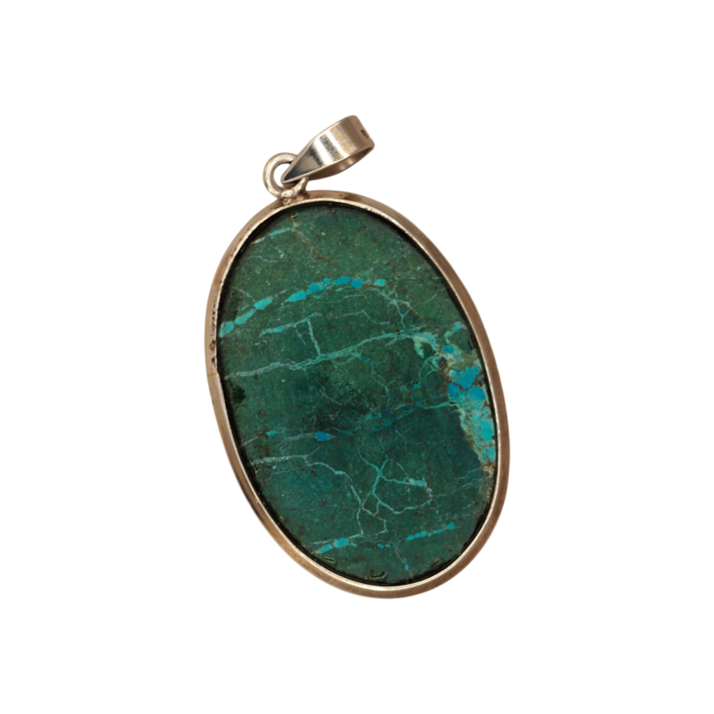 Turquoise cabochon pendant in sterling silver with a wide bail