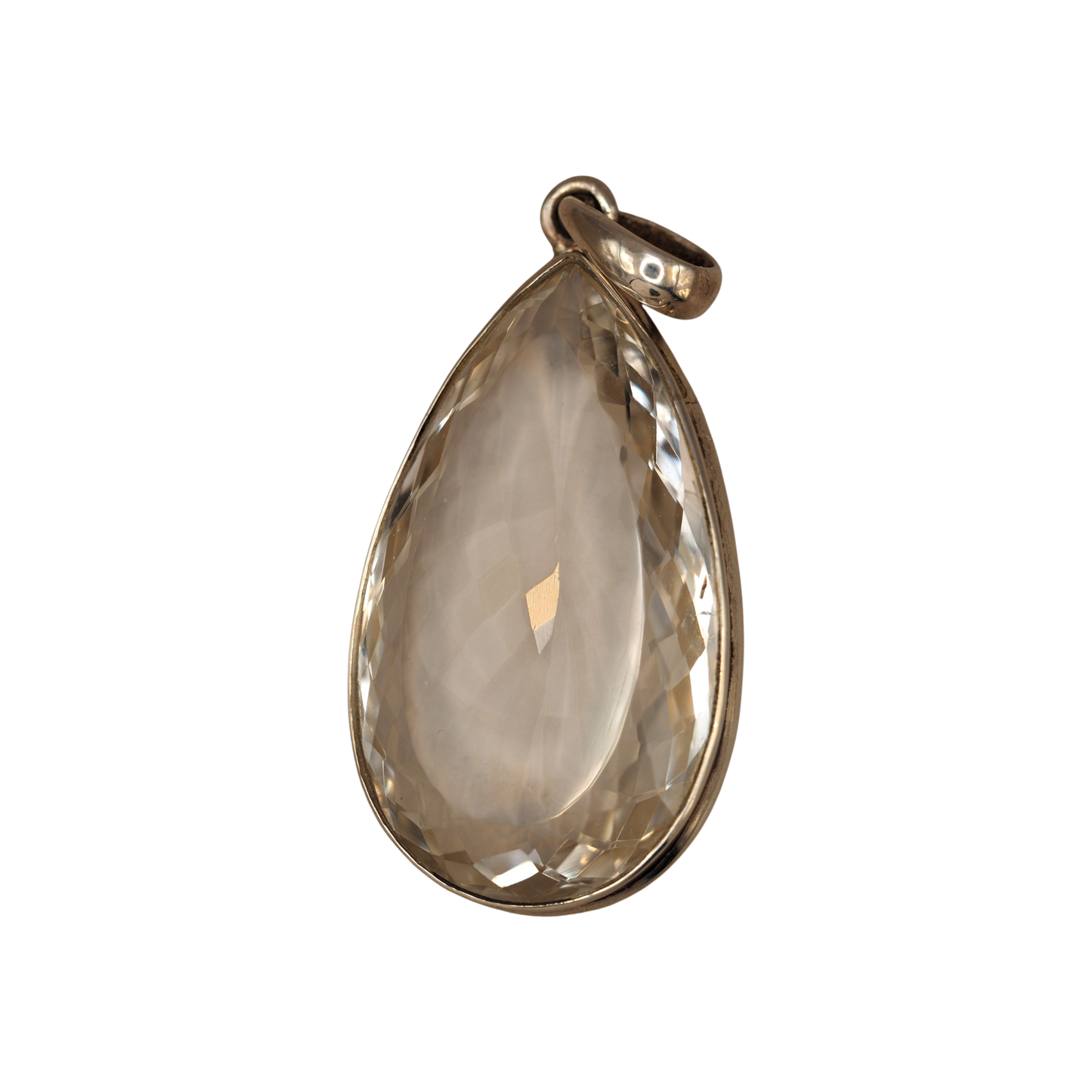 Close view of bail and faceted clear pendant