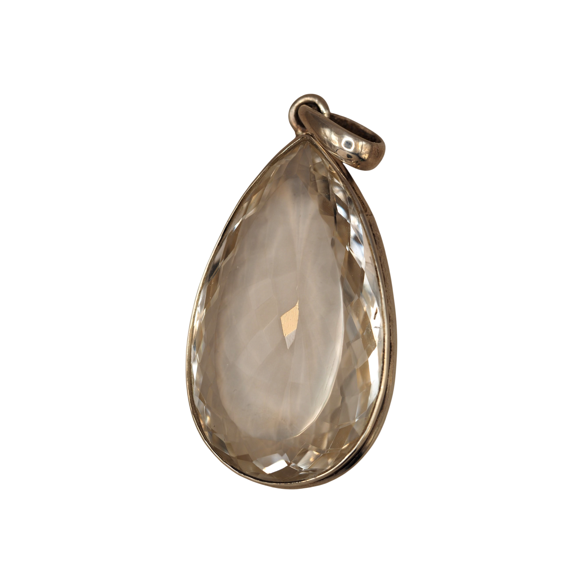Close view of bail and faceted clear pendant