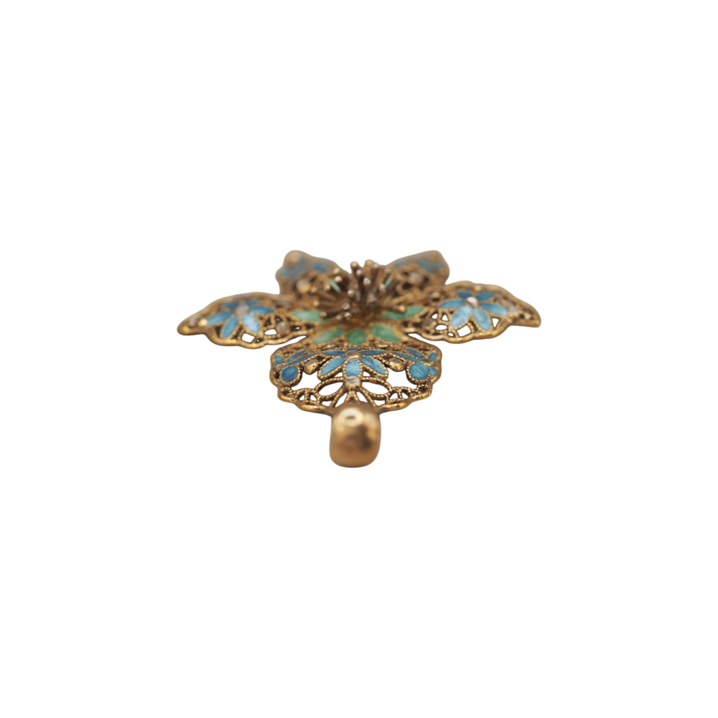 Vintage Italian sterling silver gold vermeil pendant with blue and green enamel filigree flowers