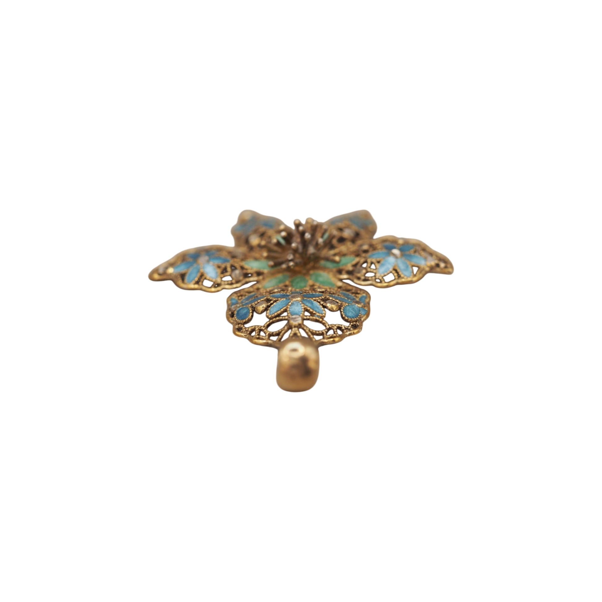 Vintage Italian sterling silver gold vermeil pendant with blue and green enamel filigree flowers