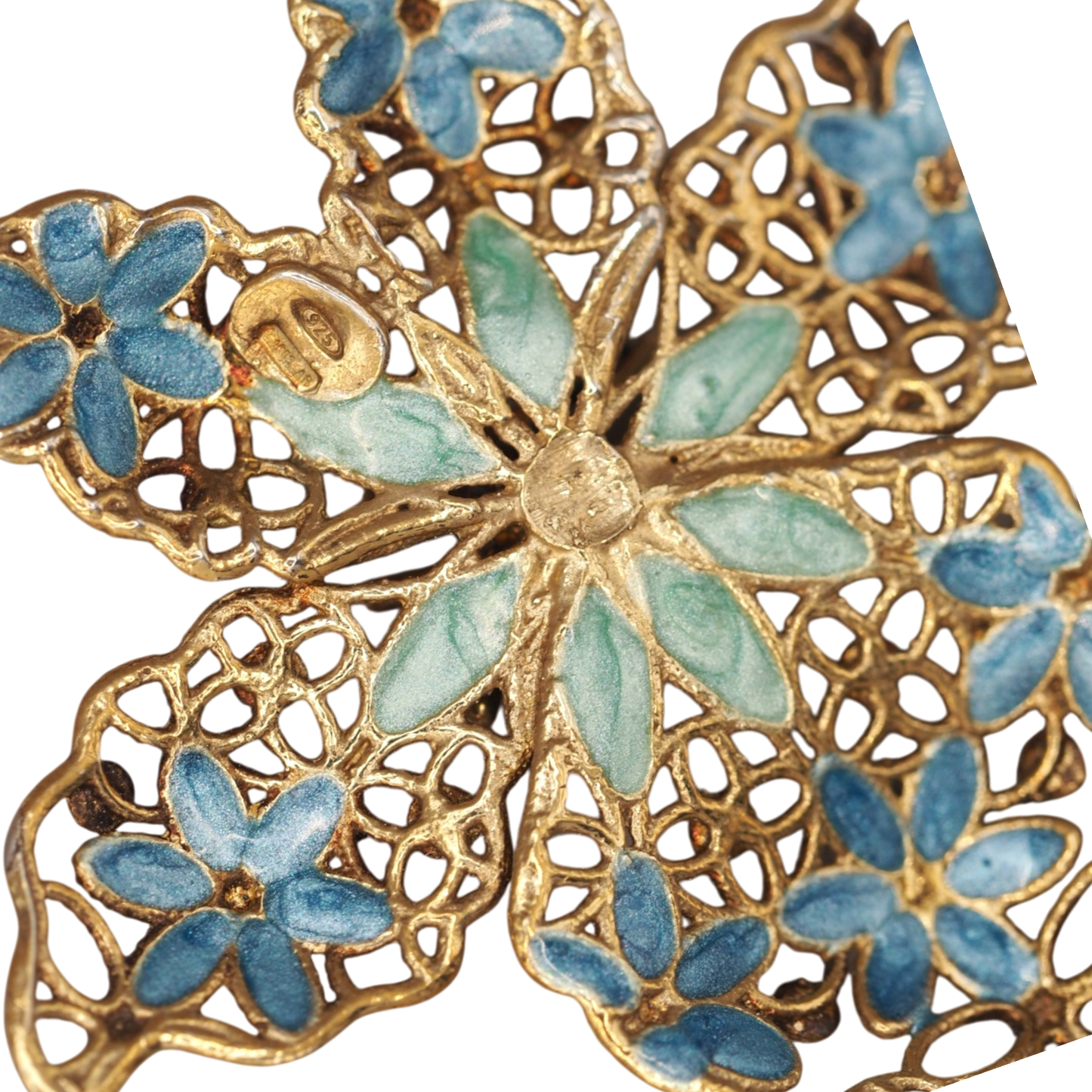 Vintage Italian sterling silver gold vermeil pendant with blue and green enamel filigree flowers
