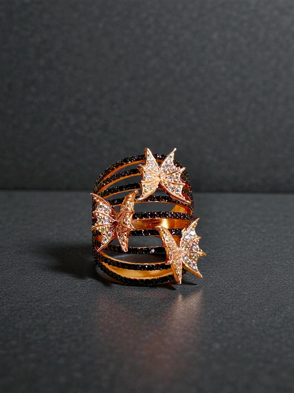 Smoky Swarovski Butterfly Statement Ring