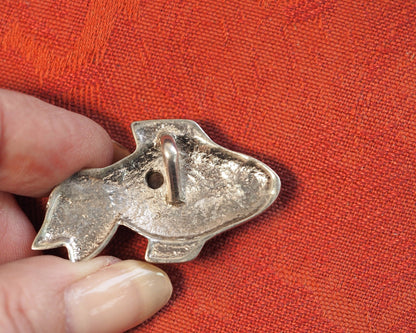 Reverse of fish pendant showing 925 hallmark and slide bail