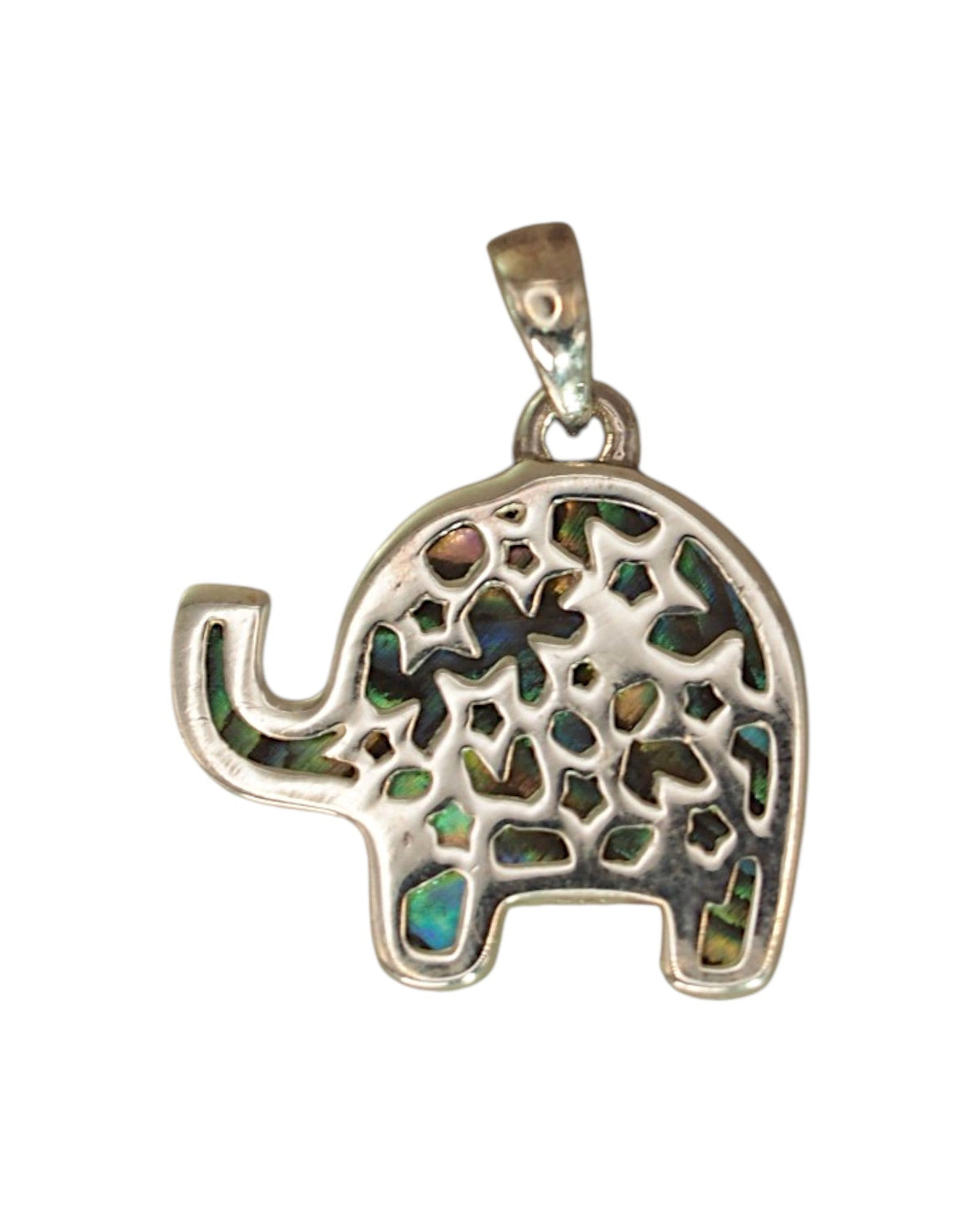 Abalone Elephant Pendant in Sterling Silver, Small Animal Charm Pendant - GlamGram NYC