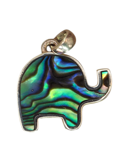 Abalone Elephant Pendant in Sterling Silver, Small Animal Charm Pendant - GlamGram NYC