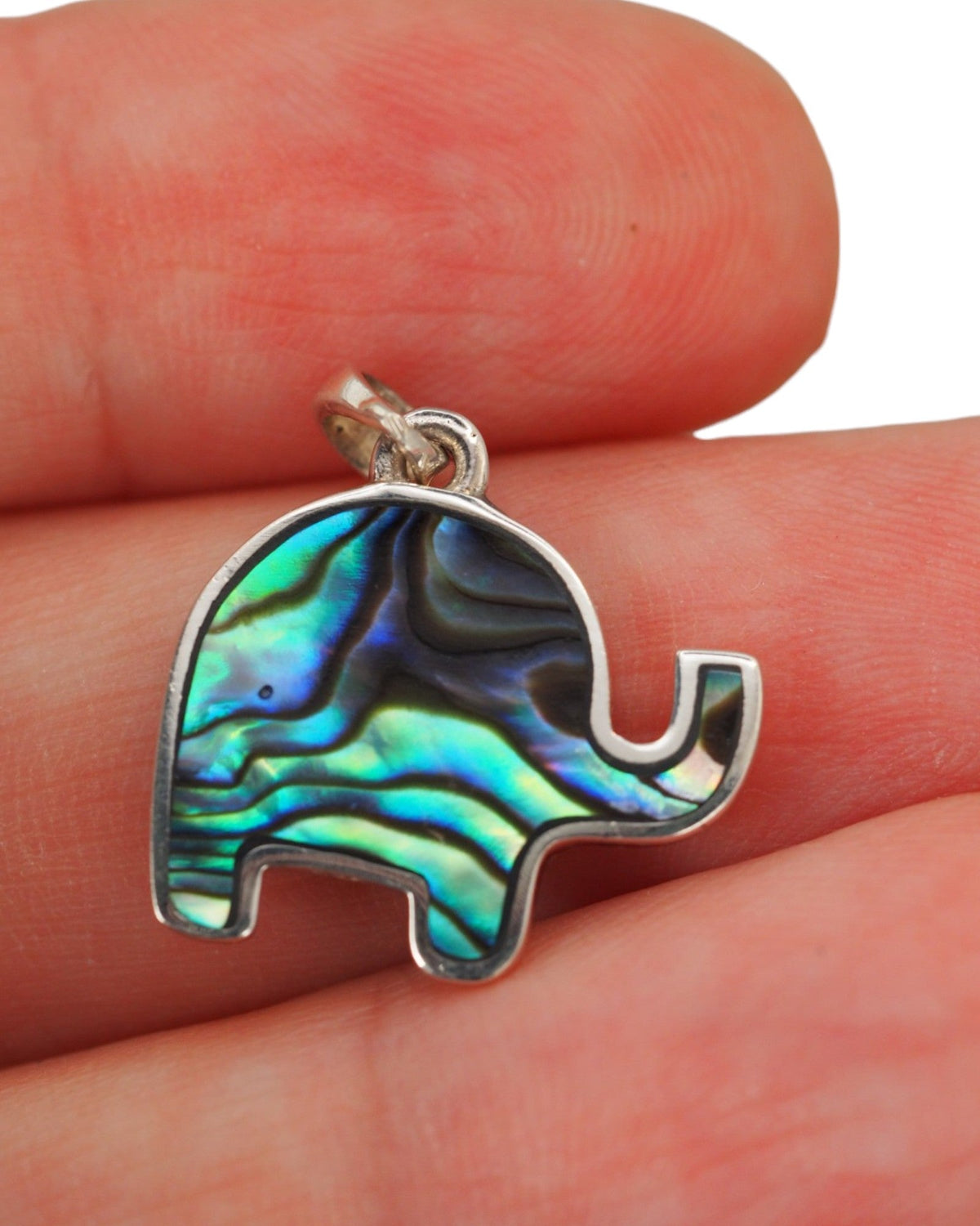 Abalone Elephant Pendant in Sterling Silver, Small Animal Charm Pendant - GlamGram NYC