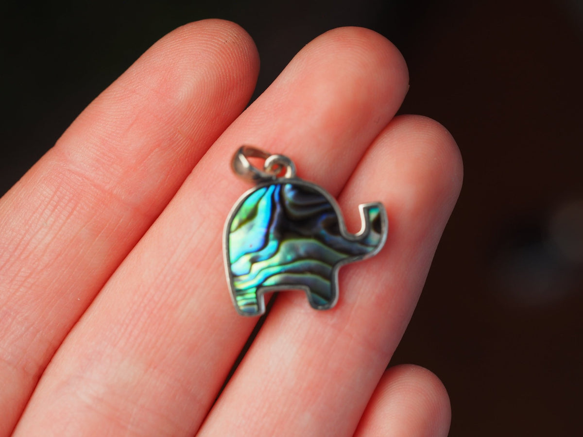 Abalone Elephant Pendant in Sterling Silver, Small Animal Charm Pendant - GlamGram NYC