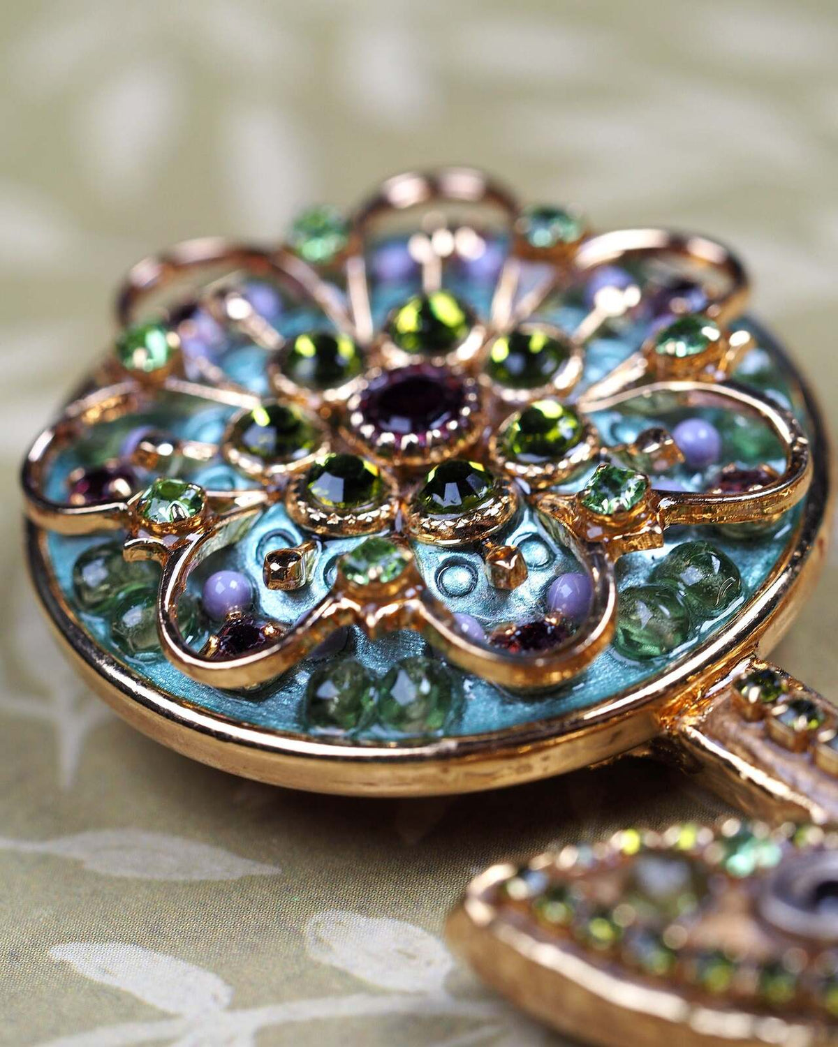 Signed Michal Golan Flower Brooch Crystal Enamel 3.25 Inch