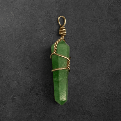 Aventurine Crystal Point Sterling Wire-Wrap Pendant Charm - GlamGram NYC
