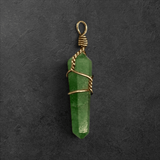 Aventurine Crystal Point Sterling Wire-Wrap Pendant Charm - GlamGram NYC