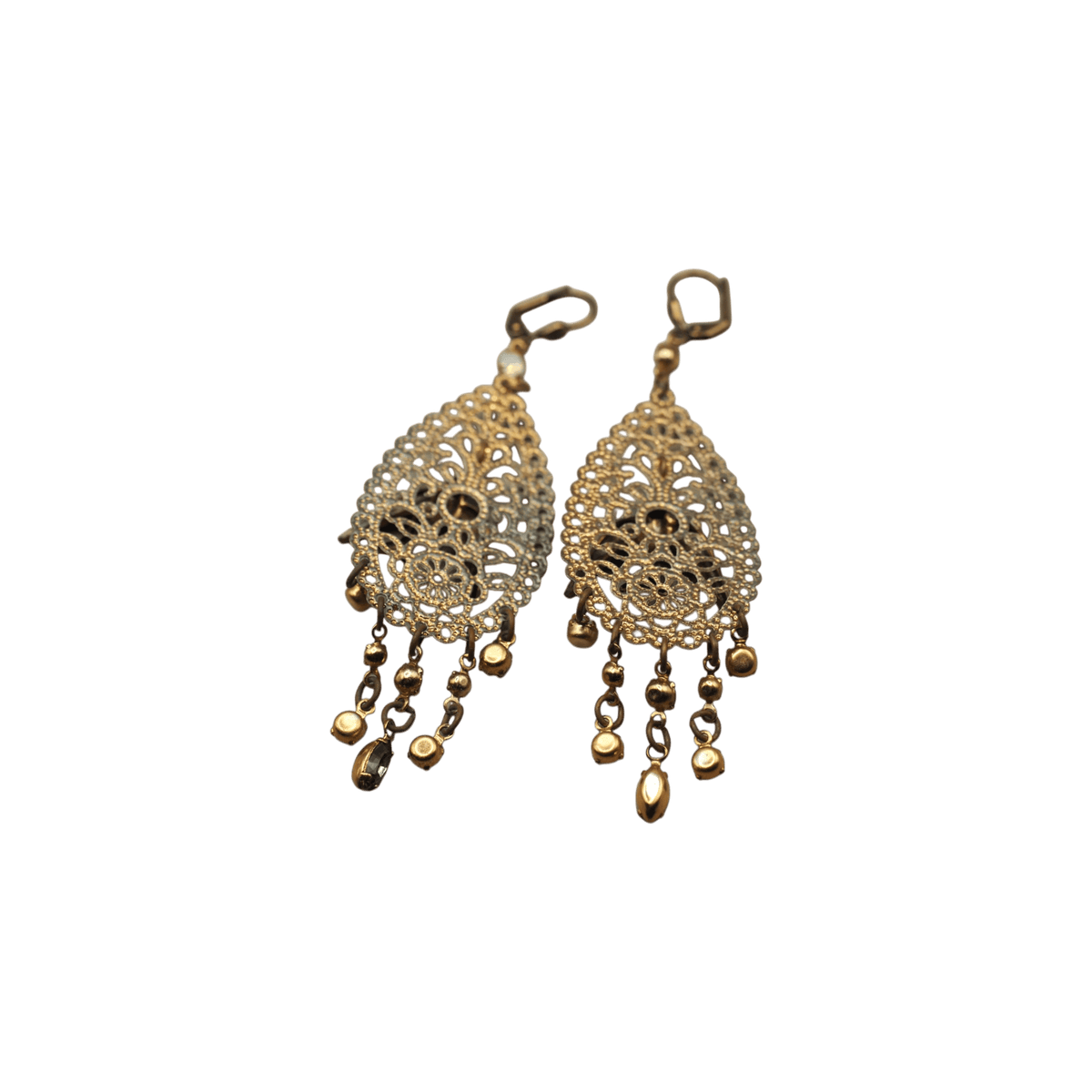 Boho Bird Filigree Chandelier Earrings with Glass Drops Earrings - GlamGram NYC