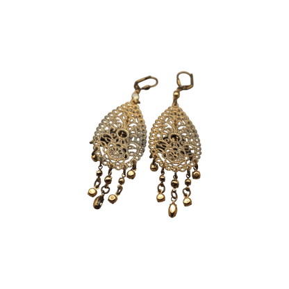Boho Bird Filigree Chandelier Earrings with Glass Drops Earrings - GlamGram NYC
