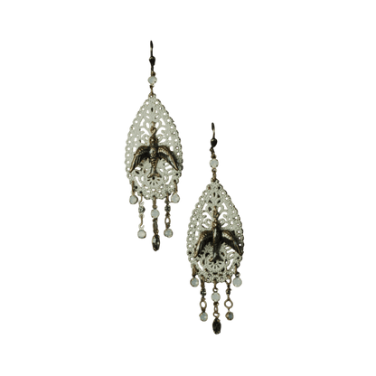 Boho Bird Filigree Chandelier Earrings with Glass Drops Earrings - GlamGram NYC