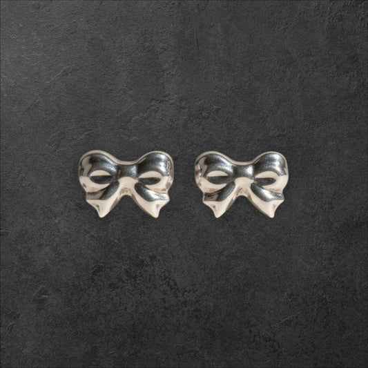 Charming Bow Sterling Silver Stud Earrings Earrings - GlamGram NYC