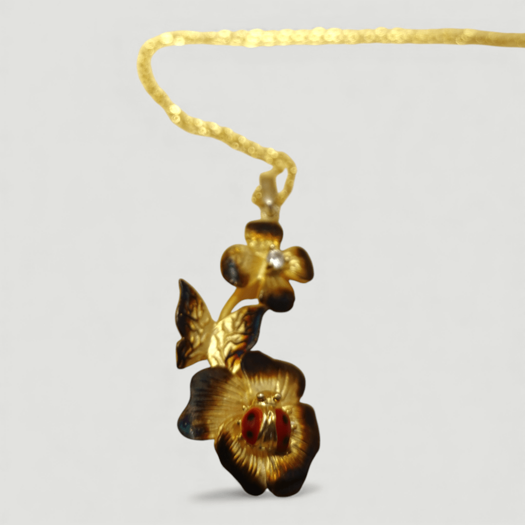 Enchanted Blossom and Ladybug Pendant Necklace - GlamGram NYC