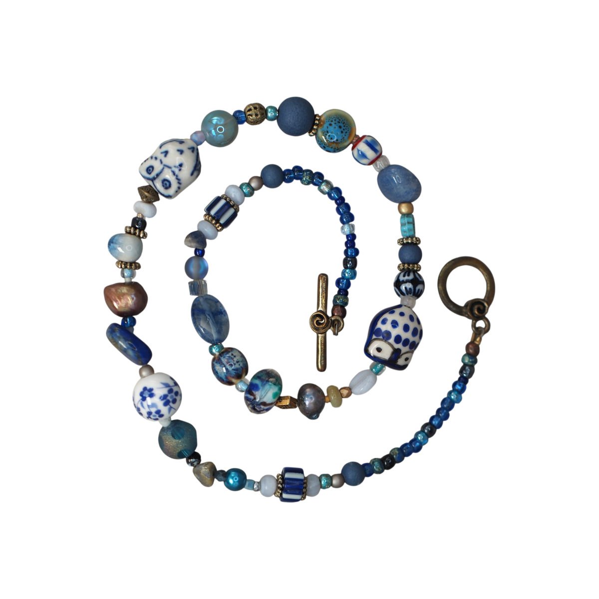 GlamGram Original Blue Owl Mixed-Media Artisan Beaded Necklace Necklace - GlamGram NYC