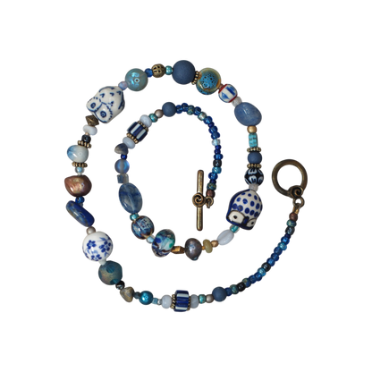 GlamGram Original Blue Owl Mixed-Media Artisan Beaded Necklace Necklace - GlamGram NYC