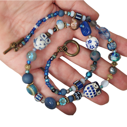 GlamGram Original Blue Owl Mixed-Media Artisan Beaded Necklace Necklace - GlamGram NYC