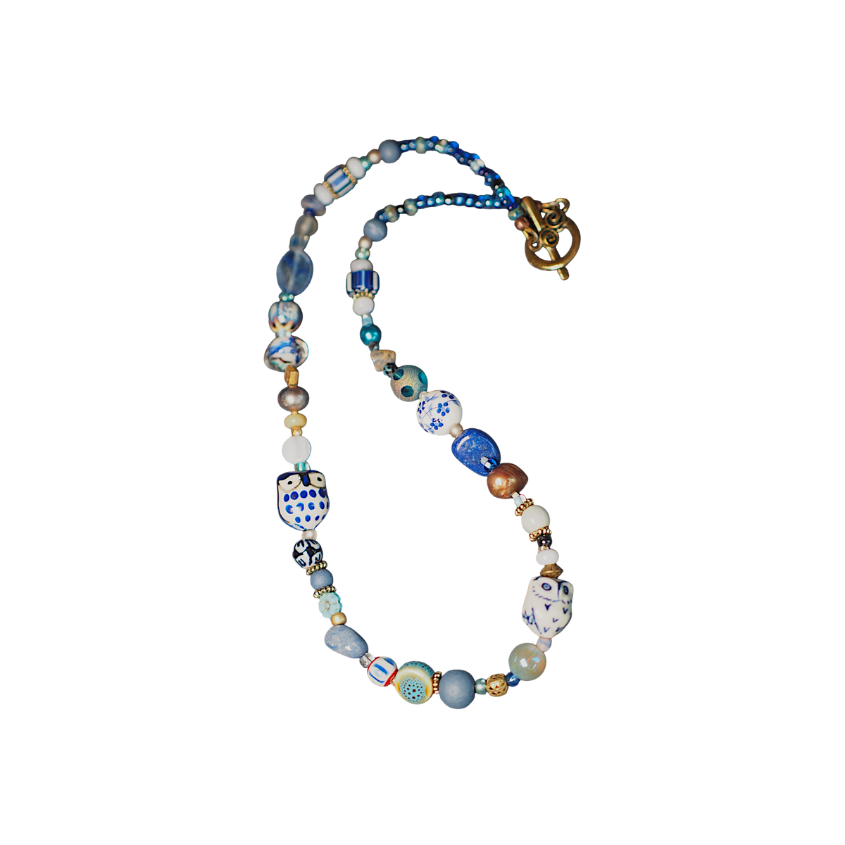 GlamGram Original Blue Owl Mixed-Media Artisan Beaded Necklace Necklace - GlamGram NYC