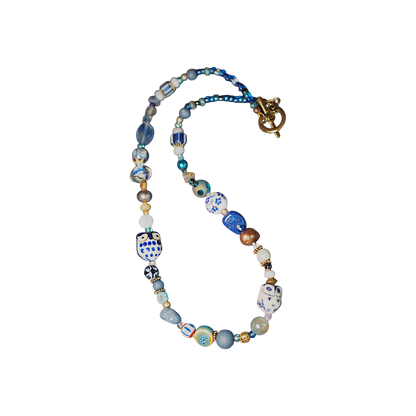 GlamGram Original Blue Owl Mixed-Media Artisan Beaded Necklace Necklace - GlamGram NYC