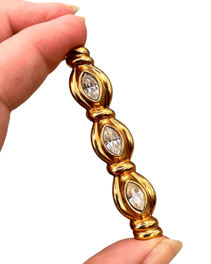 Gold-Tone Crystal Bar Pin, Bezel-Set Rhinestone Brooch Brooch - GlamGram NYC
