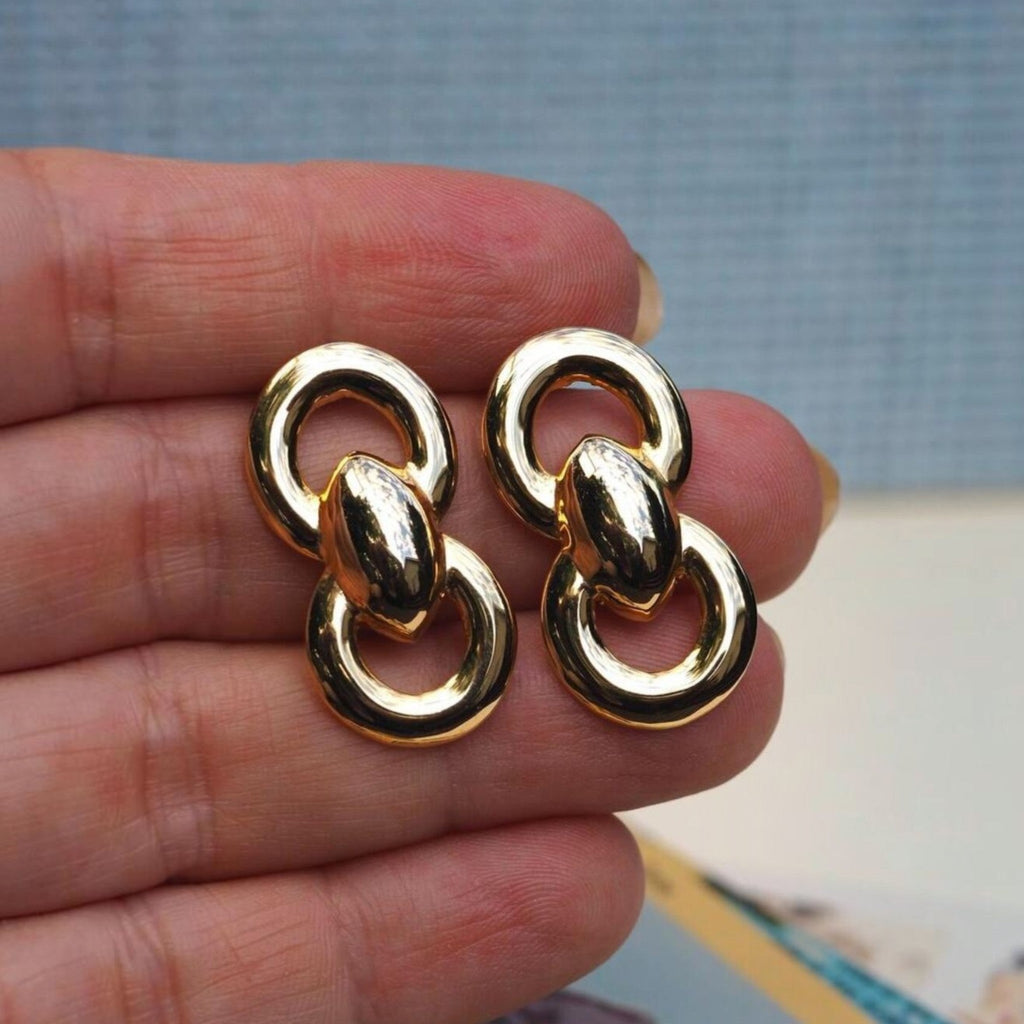 Gold Tone Faux Link Post Drop Earrings Earrings - GlamGram NYC