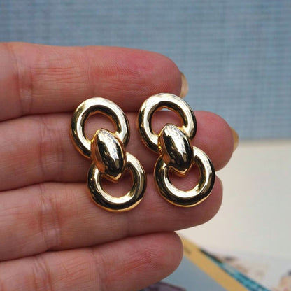 Gold Tone Faux Link Post Drop Earrings Earrings - GlamGram NYC